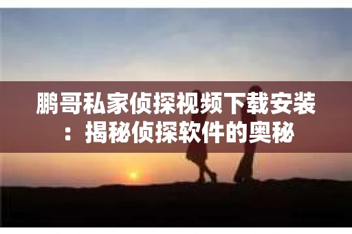 鹏哥私家侦探视频下载安装：揭秘侦探软件的奥秘