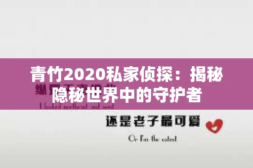 青竹2020私家侦探：揭秘隐秘世界中的守护者